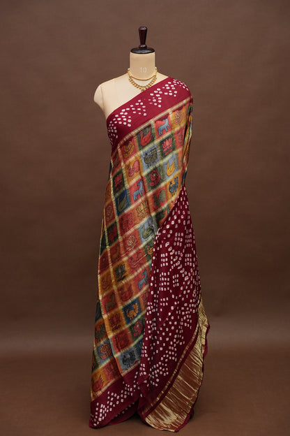 Subarnam's Exclusive Statement Saree – Pure Modal Silk Bandhani Kalamkari Saree