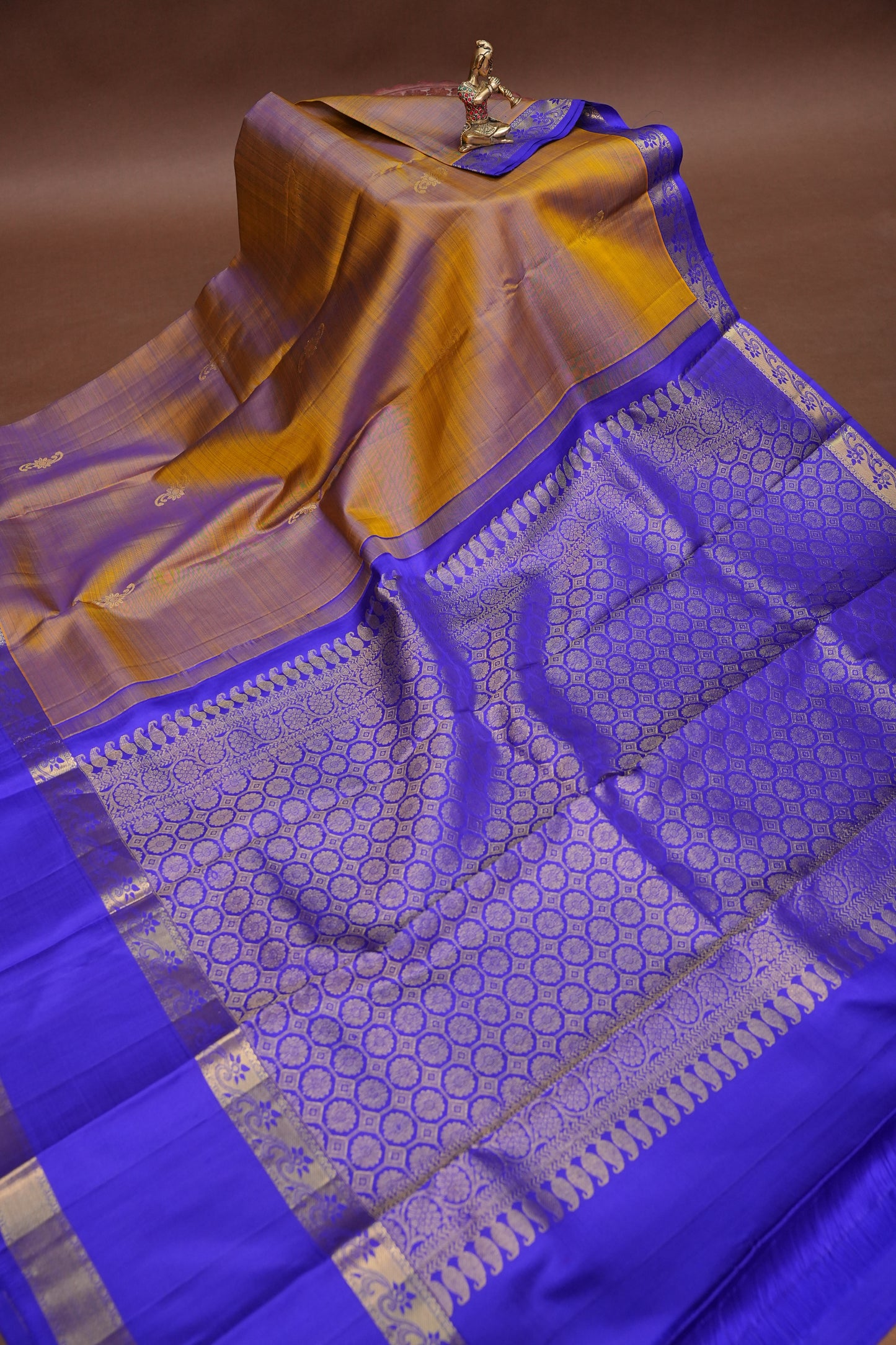 Mustard & Purple Pure Kanchipuram Silk Saree|Silk Mark Certified