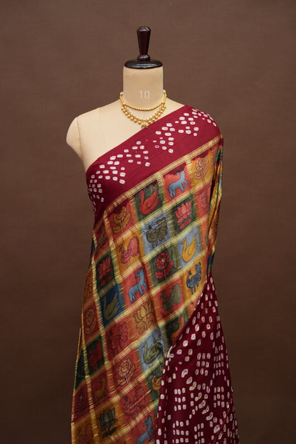 Subarnam's Exclusive Statement Saree – Pure Modal Silk Bandhani Kalamkari Saree