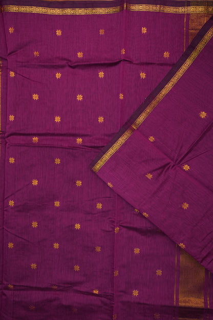Semi Maheshwari Silk Cotton Saree  – Magenta Purple with Zari Buttas