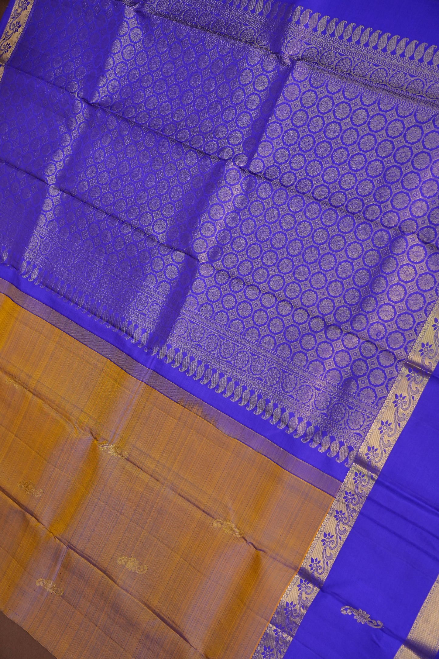 Mustard & Purple Pure Kanchipuram Silk Saree|Silk Mark Certified