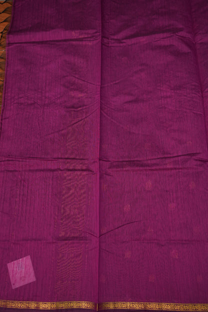 Semi Maheshwari Silk Cotton Saree  – Magenta Purple with Zari Buttas