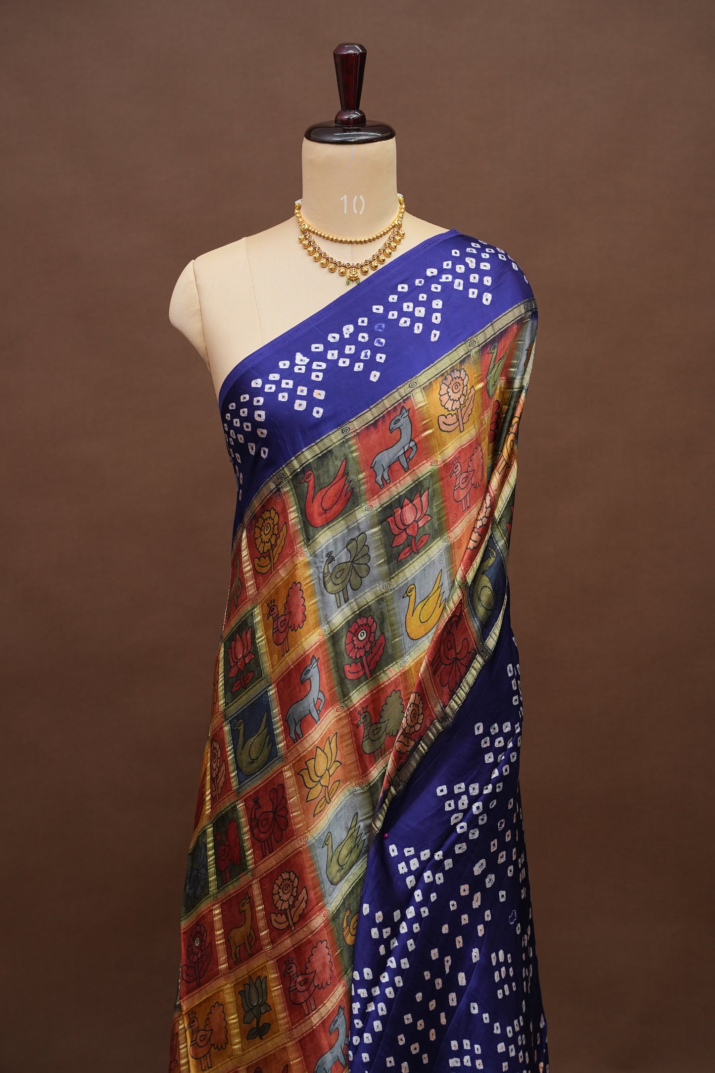 Subarnam's Exclusive Statement Saree – Pure Modal Silk Bandhani Kalamkari Saree
