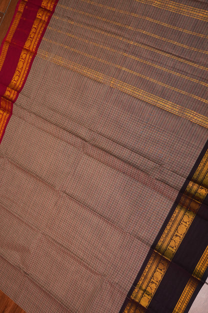 Pure Kanchi Cotton Saree with Traditional Zari Border – Beige & Maroon