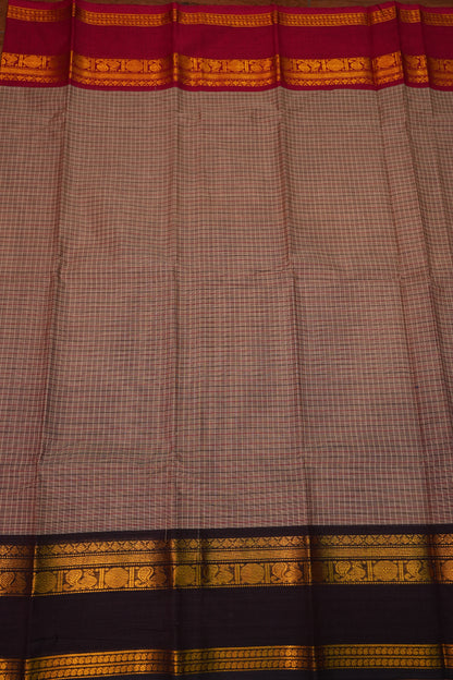 Pure Kanchi Cotton Saree with Traditional Zari Border – Beige & Maroon