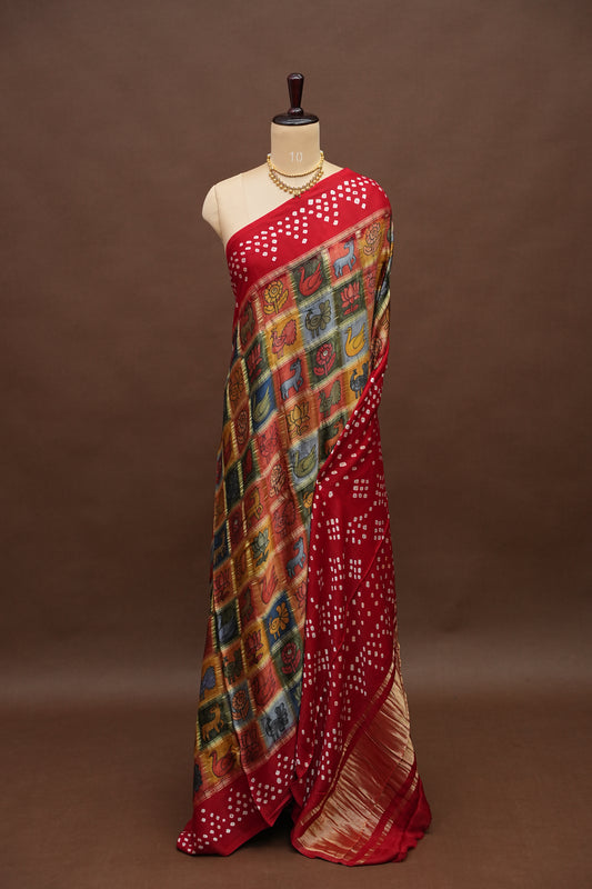 Subarnam's Exclusive Statement Saree – Pure Modal Silk Bandhani Kalamkari Saree