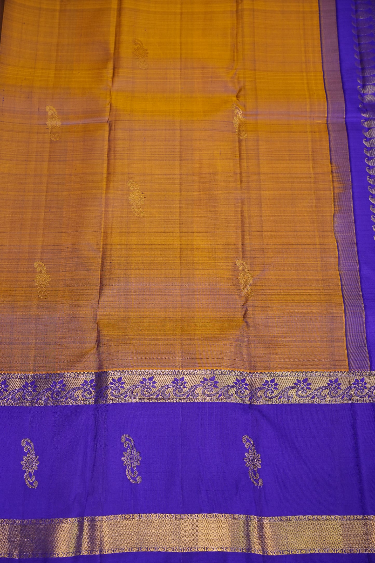 Mustard & Purple Pure Kanchipuram Silk Saree|Silk Mark Certified