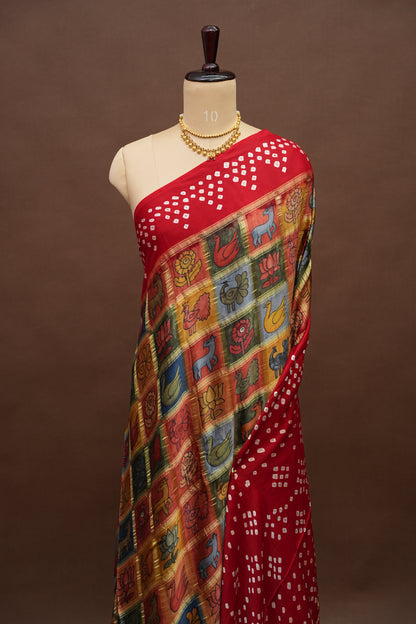 Subarnam's Exclusive Statement Saree – Pure Modal Silk Bandhani Kalamkari Saree