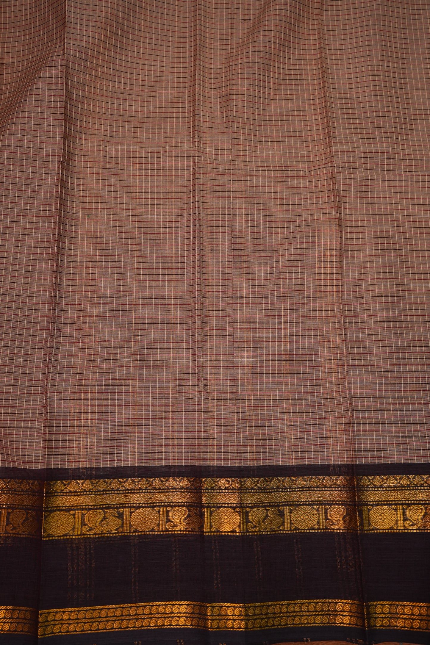 Pure Kanchi Cotton Saree with Traditional Zari Border – Beige & Maroon