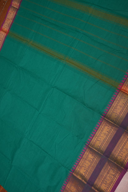 Pure Kanchi Cotton Saree with Traditional Zari Border – Emerald Green & Magenta