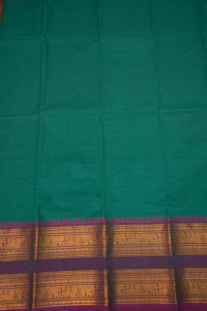 Pure Kanchi Cotton Saree with Traditional Zari Border – Emerald Green & Magenta