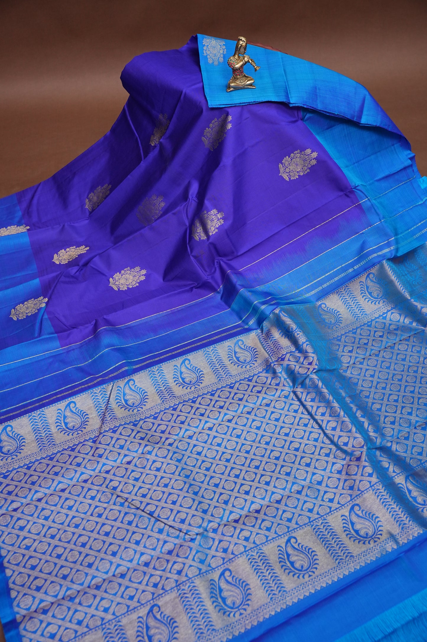 Royal Blue with Contrast Border Pure Kanchipuram Silk Saree|Silk Mark Certified