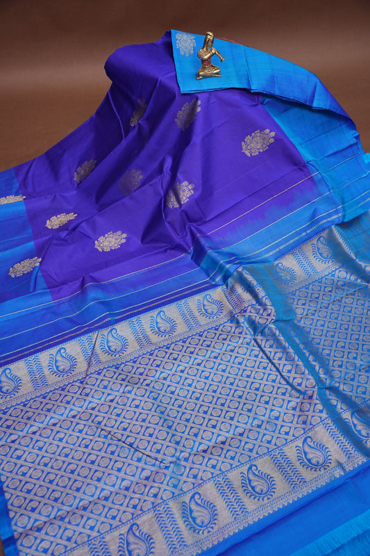 Royal Blue with Contrast Border Pure Kanchipuram Silk Saree|Silk Mark Certified