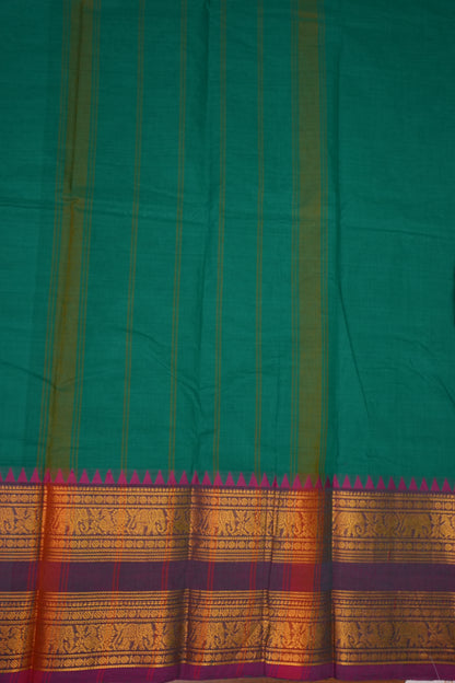 Pure Kanchi Cotton Saree with Traditional Zari Border – Emerald Green & Magenta