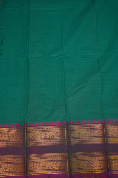 Pure Kanchi Cotton Saree with Traditional Zari Border – Emerald Green & Magenta