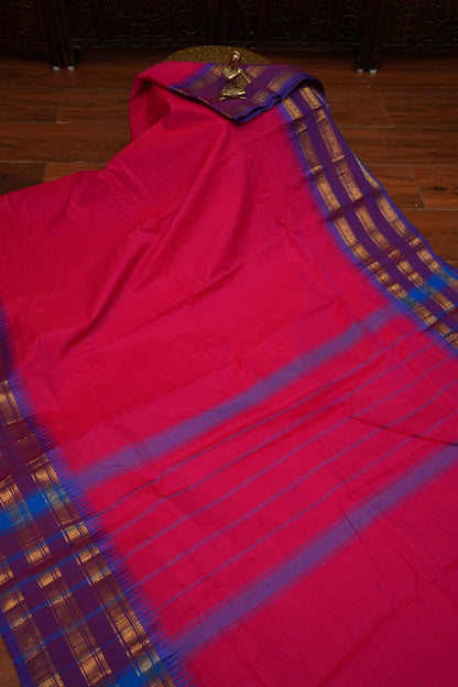 Pure Kanchi Cotton Saree with Traditional Zari Border – Rani Pink & Purple
