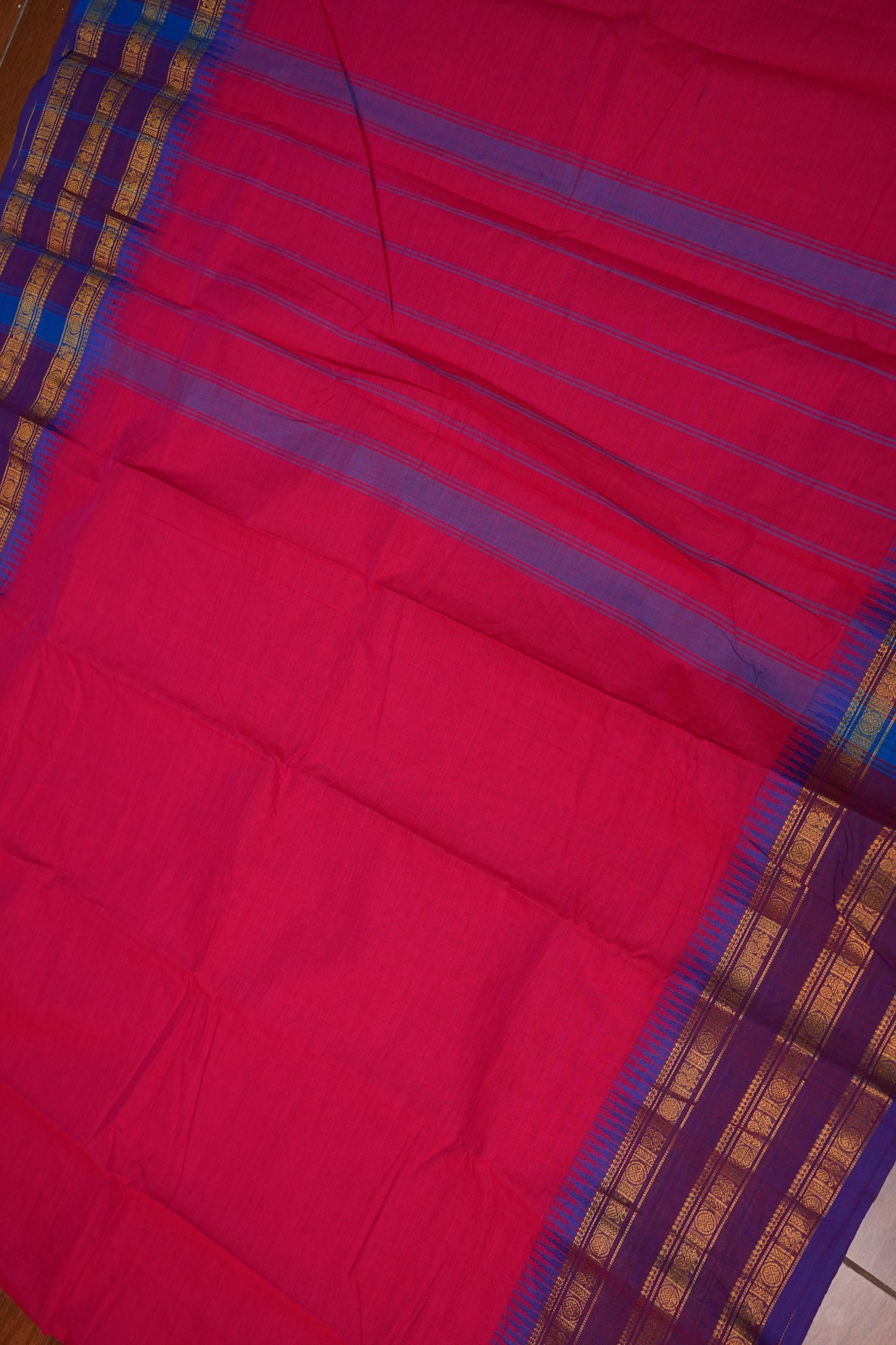 Pure Kanchi Cotton Saree with Traditional Zari Border – Rani Pink & Purple