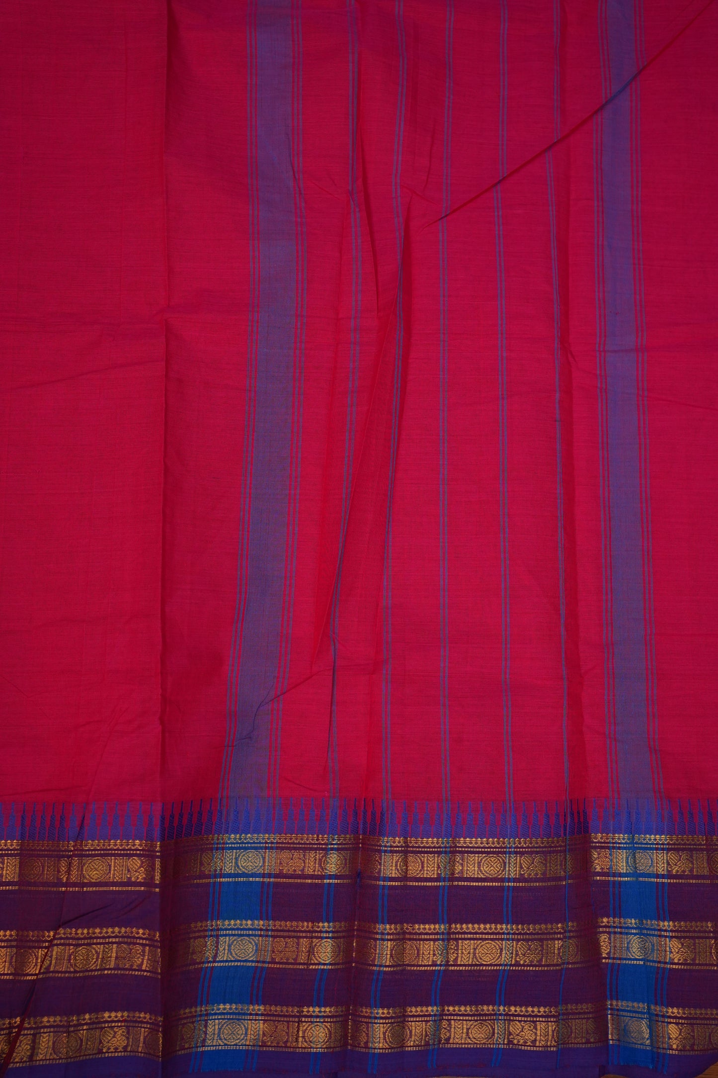 Pure Kanchi Cotton Saree with Traditional Zari Border – Rani Pink & Purple