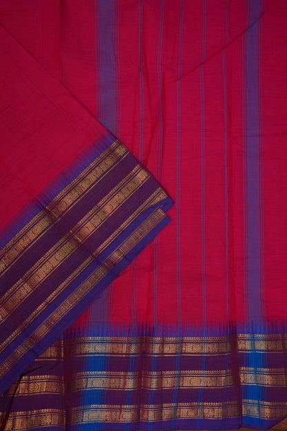 Pure Kanchi Cotton Saree with Traditional Zari Border – Rani Pink & Purple