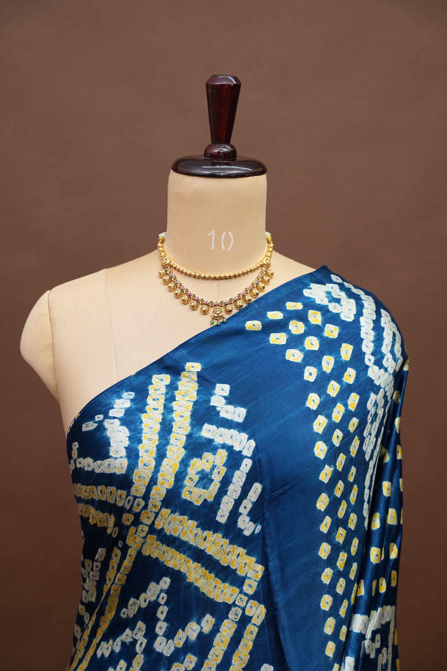 Pure Gajji Silk Bandhani Saree – Peacock blue with Traditional Bandhej Motifs & Gold Pallu
