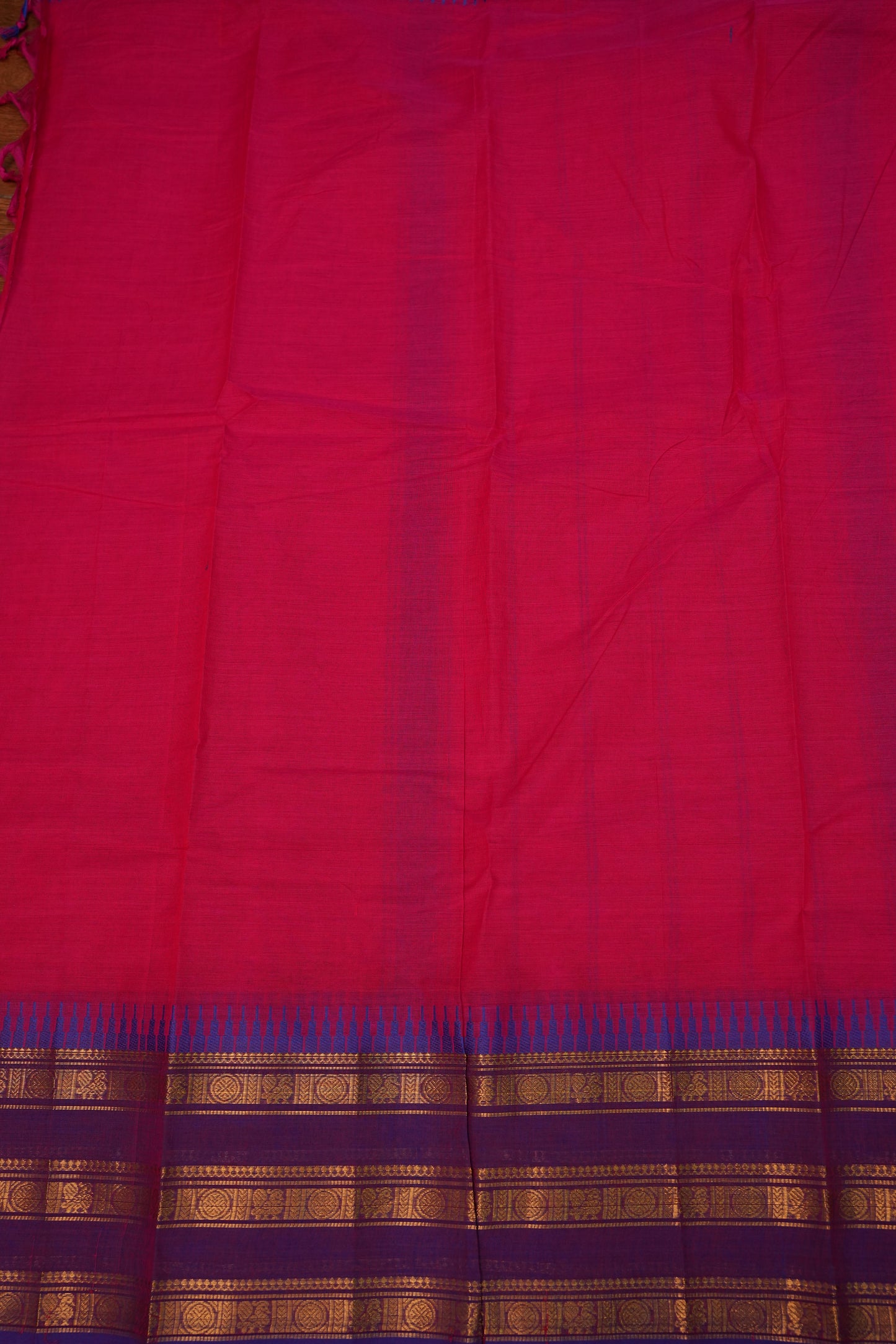Pure Kanchi Cotton Saree with Traditional Zari Border – Rani Pink & Purple
