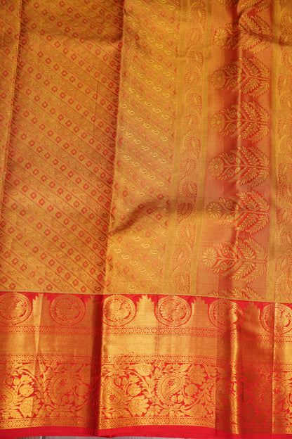 Sea Green & Vermilion Red Pure Tissue Kanchipuram Silk Saree|Silk Mark Certified