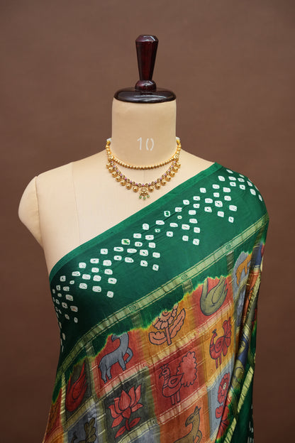Subarnam's Exclusive Statement Saree – Pure Modal Silk Bandhani & Kalamkari Saree