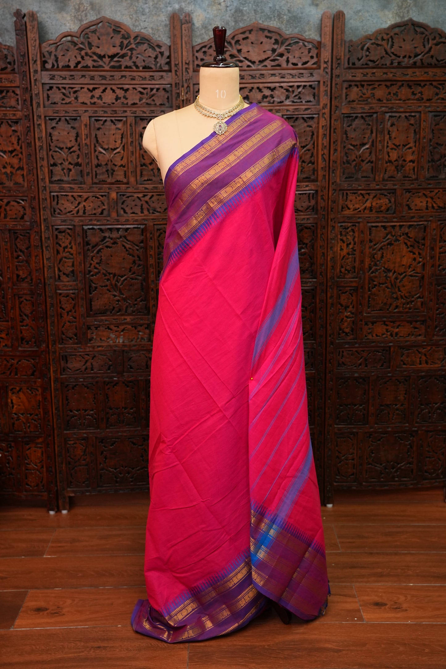 Pure Kanchi Cotton Saree with Traditional Zari Border – Rani Pink & Purple