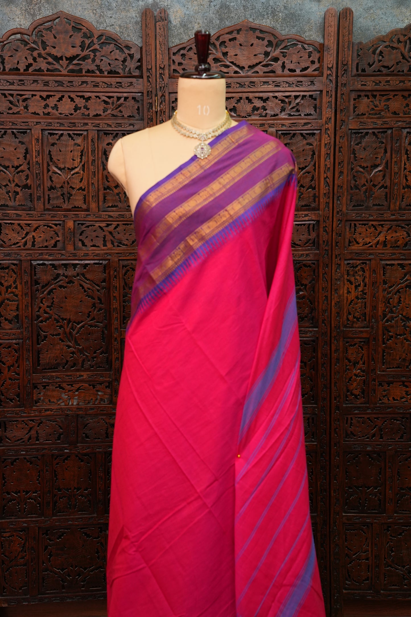 Pure Kanchi Cotton Saree with Traditional Zari Border – Rani Pink & Purple