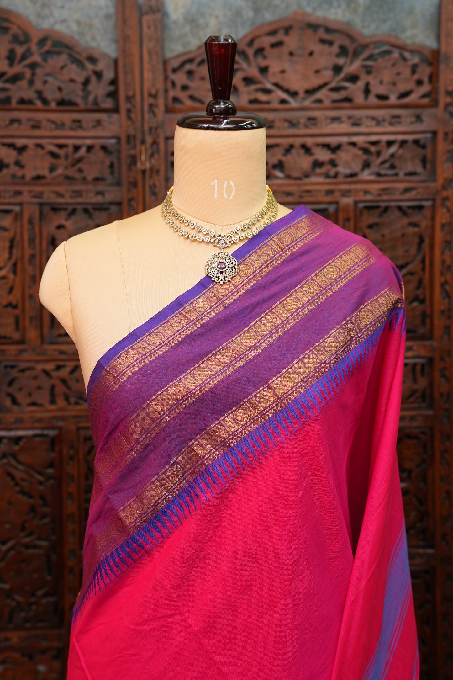 Pure Kanchi Cotton Saree with Traditional Zari Border – Rani Pink & Purple