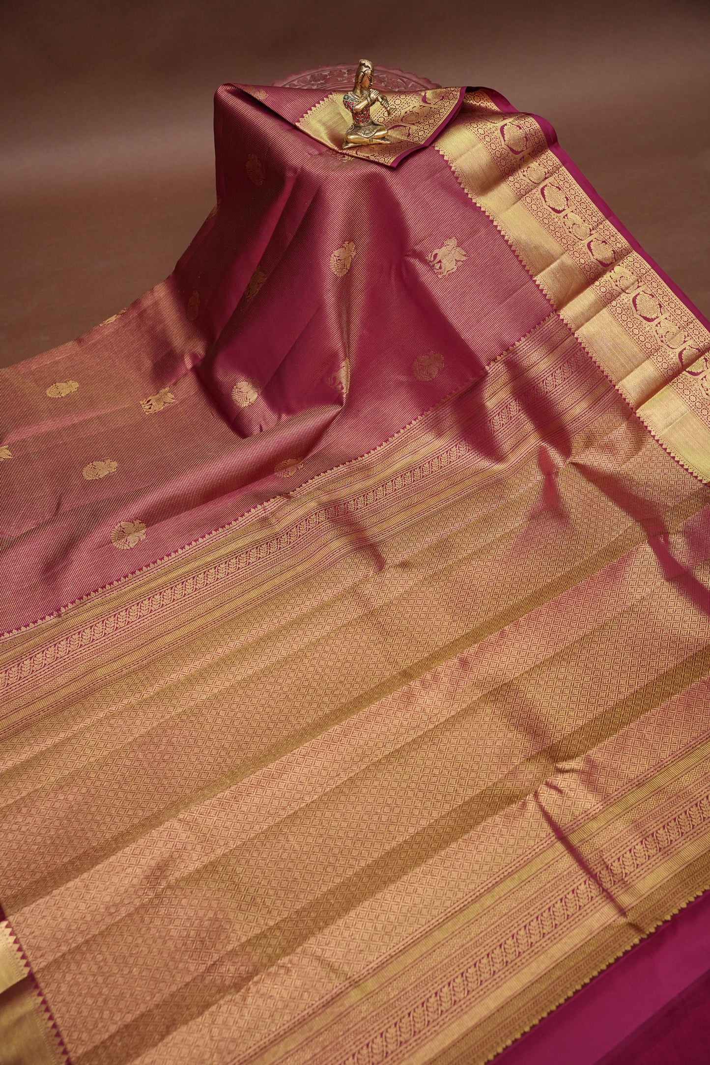 Bridal Deep Magenta & Gold Zari Pure Kanchipuram Silk Saree|Silk Mark Certified