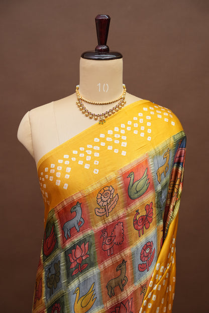 Subarnam's Exclusive Statement Saree – Pure Modal Silk Bandhani & Kalamkari Saree