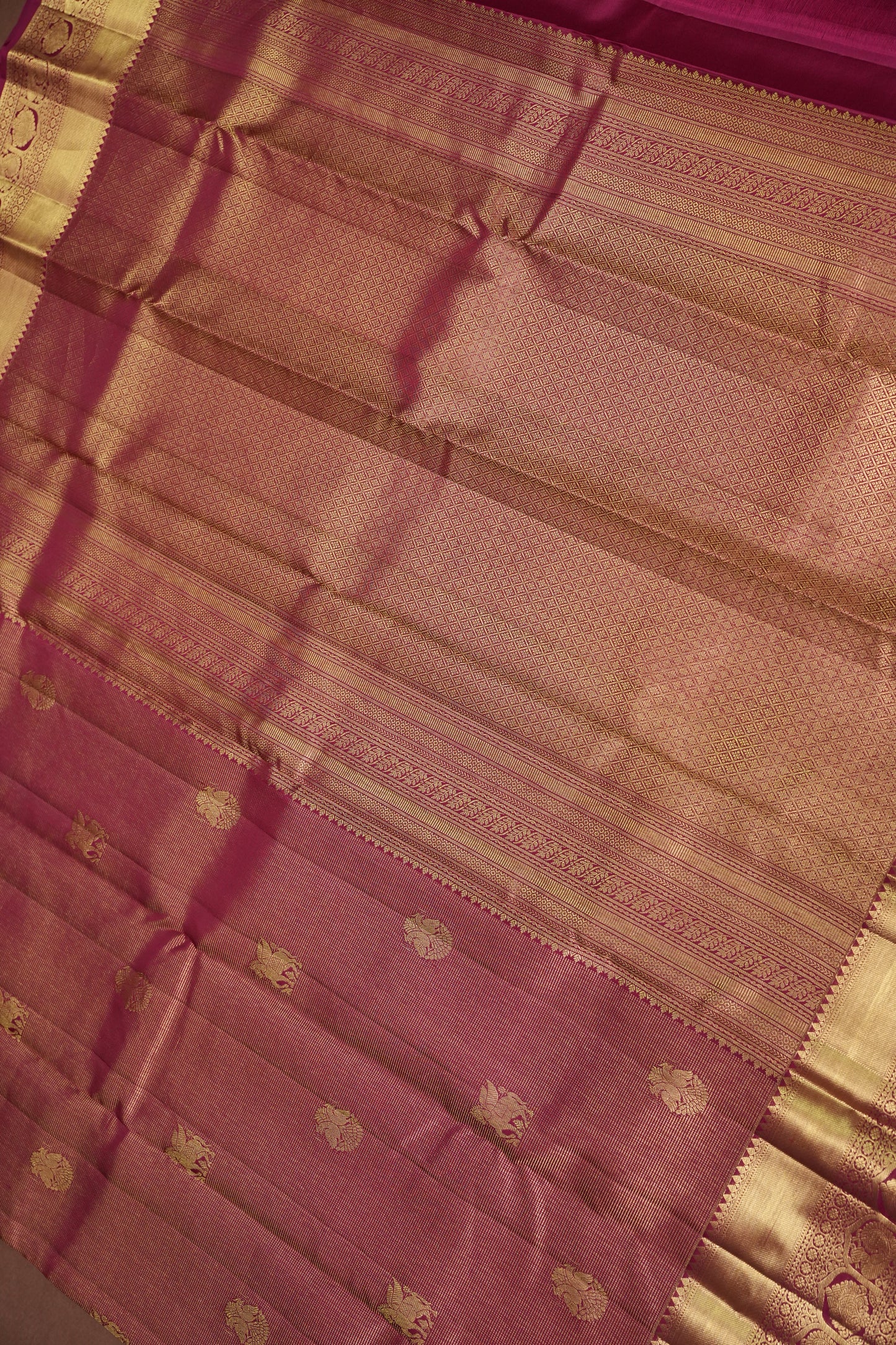 Bridal Deep Magenta & Gold Zari Pure Kanchipuram Silk Saree|Silk Mark Certified