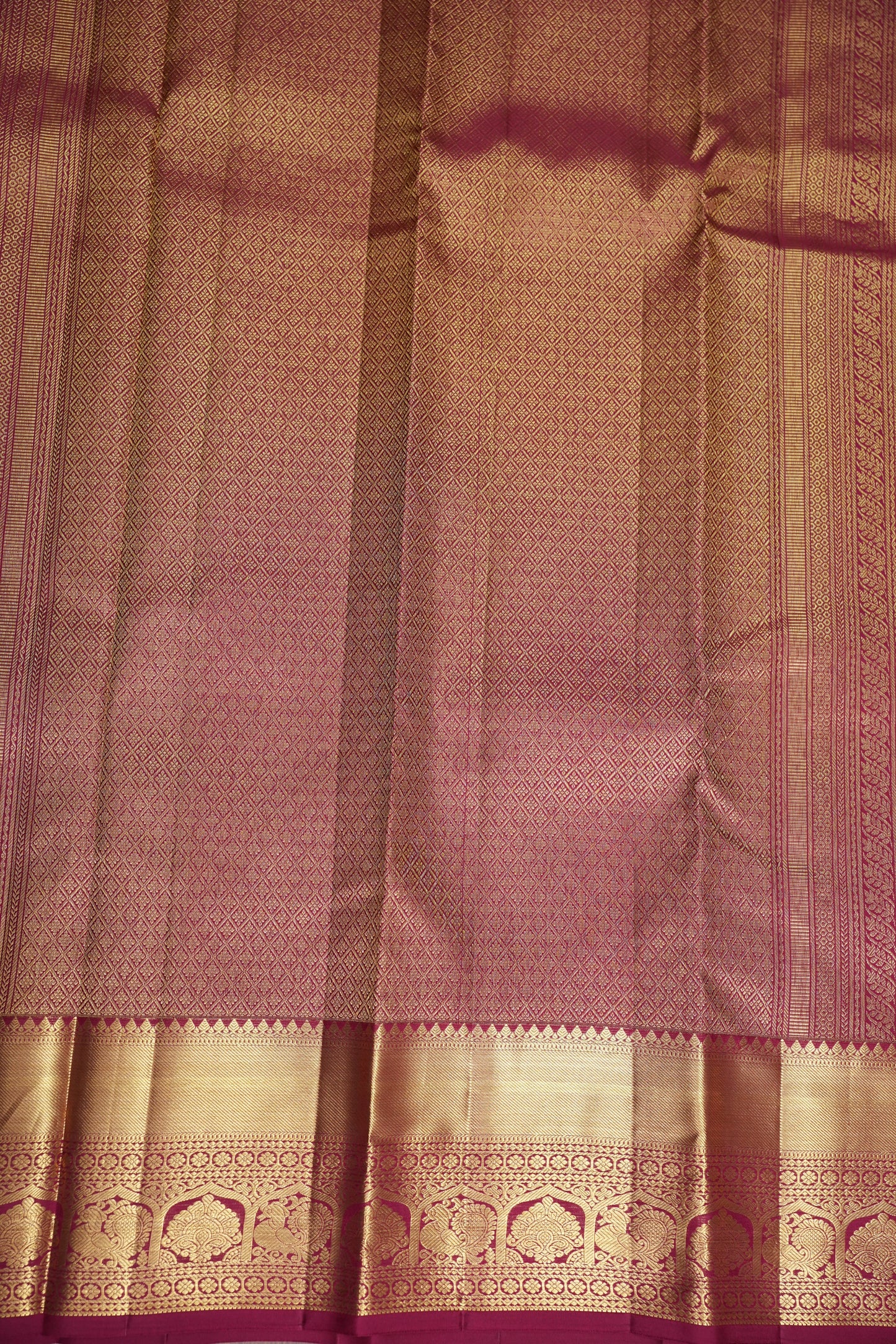 Bridal Deep Magenta & Gold Zari Pure Kanchipuram Silk Saree|Silk Mark Certified