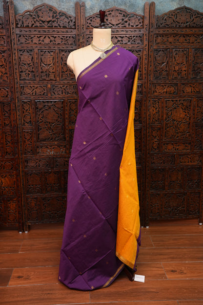 Semi Maheshwari Silk Cotton Saree – Deep Purple with Gold Zari Buttas