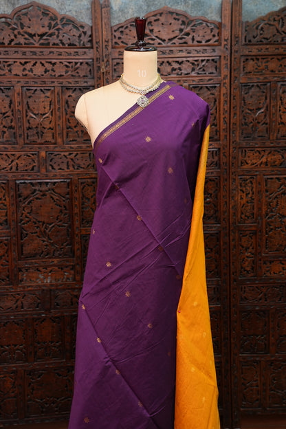 Semi Maheshwari Silk Cotton Saree – Deep Purple with Gold Zari Buttas