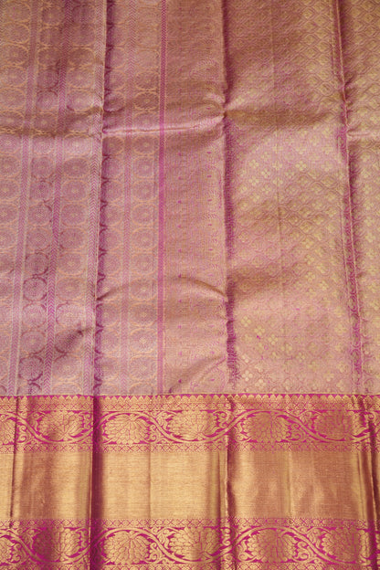 Champagne Gold with Rani Pink Pure Tissue Kanchipuram Silk Saree|Silk Mark Certified