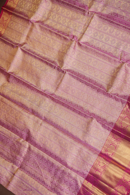 Champagne Gold with Rani Pink Pure Tissue Kanchipuram Silk Saree|Silk Mark Certified