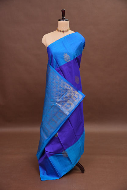 Royal Blue with Contrast Border Pure Kanchipuram Silk Saree|Silk Mark Certified