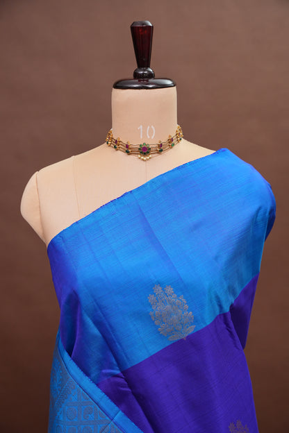 Royal Blue with Contrast Border Pure Kanchipuram Silk Saree|Silk Mark Certified