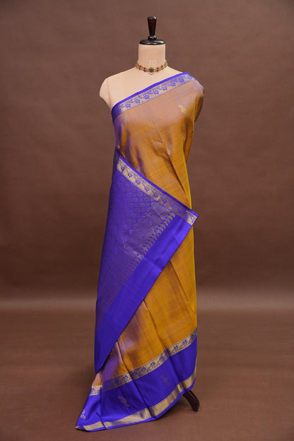 Mustard & Purple Pure Kanchipuram Silk Saree|Silk Mark Certified