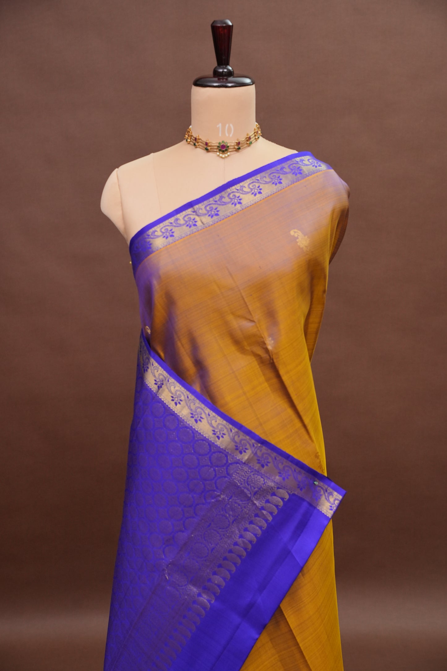 Mustard & Purple Pure Kanchipuram Silk Saree|Silk Mark Certified