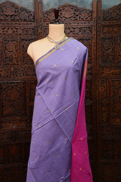 Semi Maheshwari Silk Cotton Saree – Lavender & Rani Pink with Zari Buttas