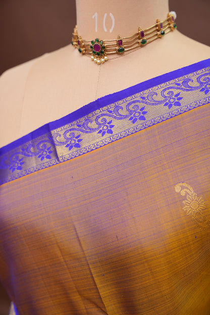 Mustard & Purple Pure Kanchipuram Silk Saree|Silk Mark Certified