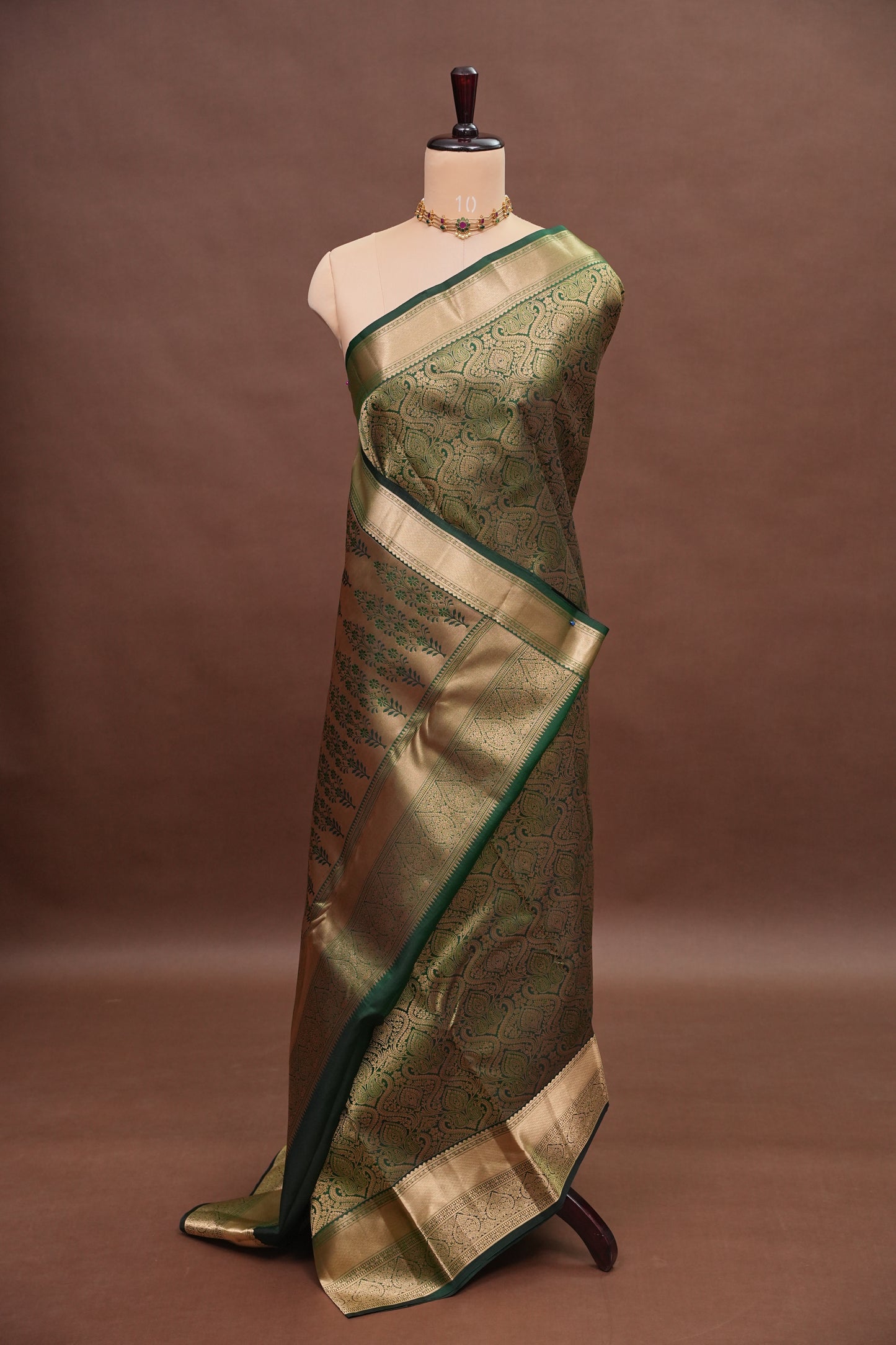 Bottle Green Brocade Pure Kanchipuram Silk Saree|Silk Mark Certified