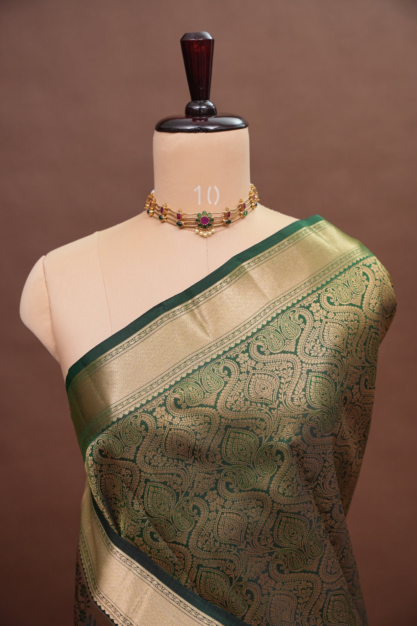 Bottle Green Brocade Pure Kanchipuram Silk Saree|Silk Mark Certified