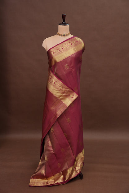 Bridal Deep Magenta & Gold Zari Pure Kanchipuram Silk Saree|Silk Mark Certified