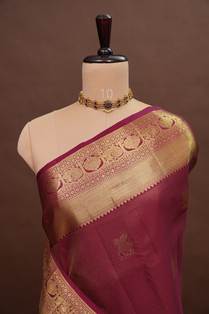 Bridal Deep Magenta & Gold Zari Pure Kanchipuram Silk Saree|Silk Mark Certified