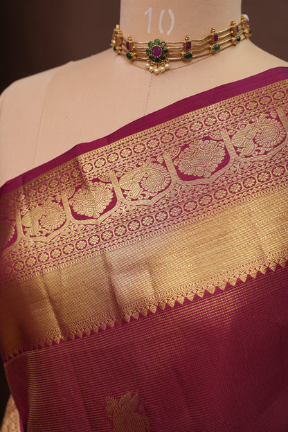 Bridal Deep Magenta & Gold Zari Pure Kanchipuram Silk Saree|Silk Mark Certified