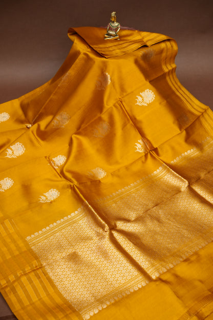 Pure Mango Silk Saree in Mustard | Silk Mark Certified